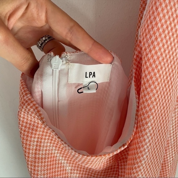 LPA Edith Midi Dress in Orange Houndstooth - Picture 9 of 10